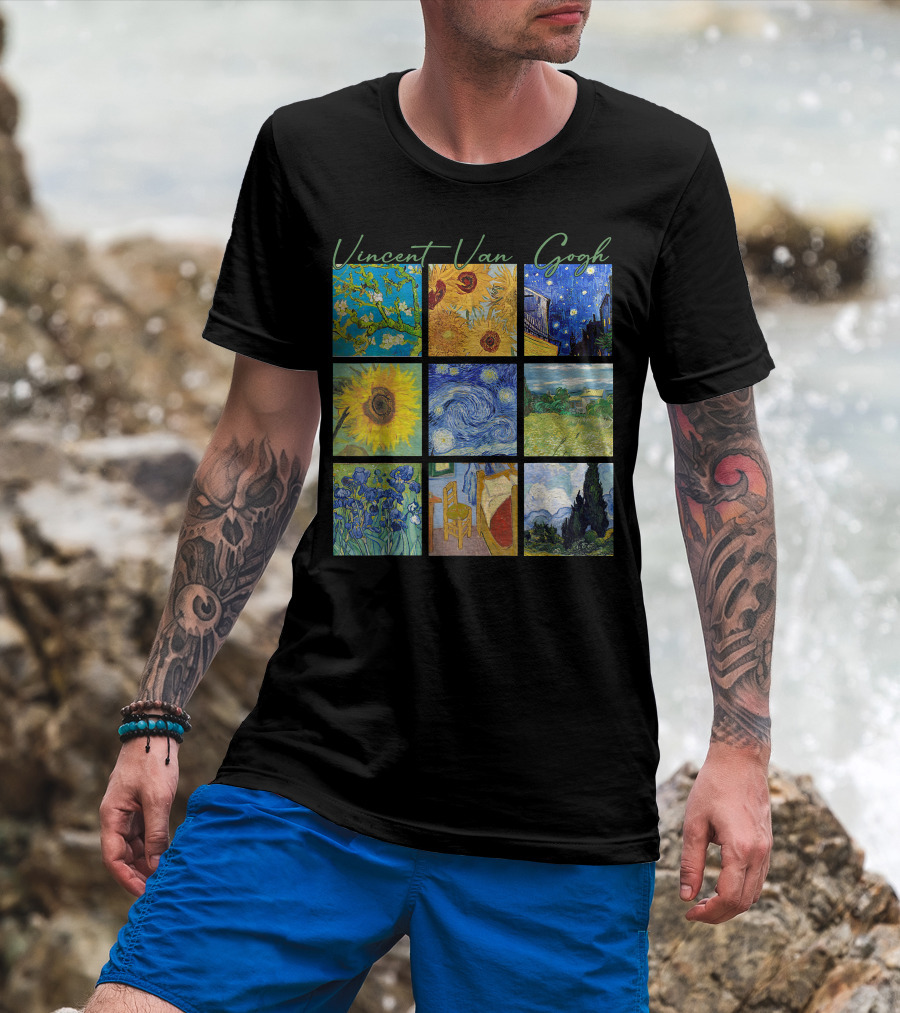 Vincent Van Gogh Almond Blossoms Sunflowers Starry Night Irises Bedroom Cypress T-Shirt