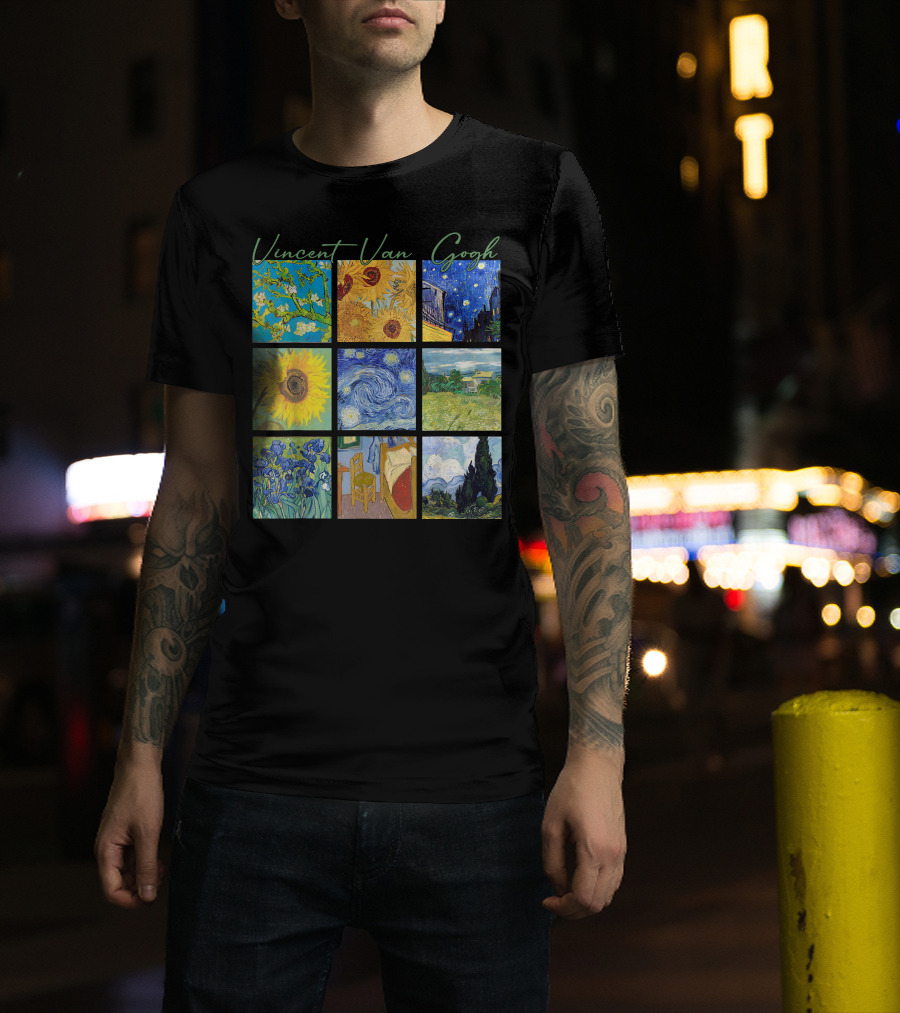Vincent Van Gogh Almond Blossoms Sunflowers Starry Night Irises Bedroom Cypress T-Shirt