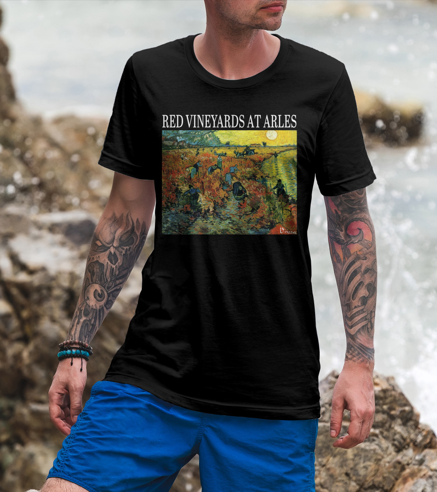 Red Vineyards At Arles Vincent Van Gogh Painting Dark T-Shirt