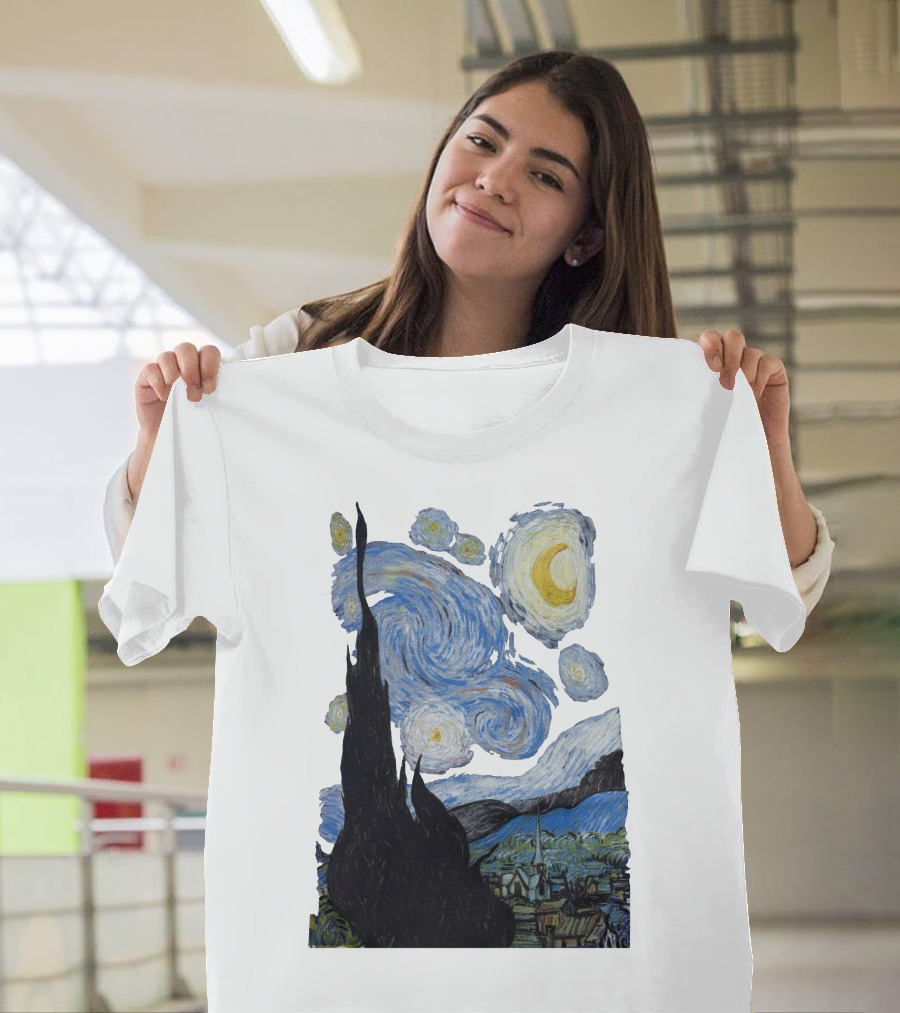 Starry Night Vincent Van Gogh Painting Swirls and Sky T-Shirt
