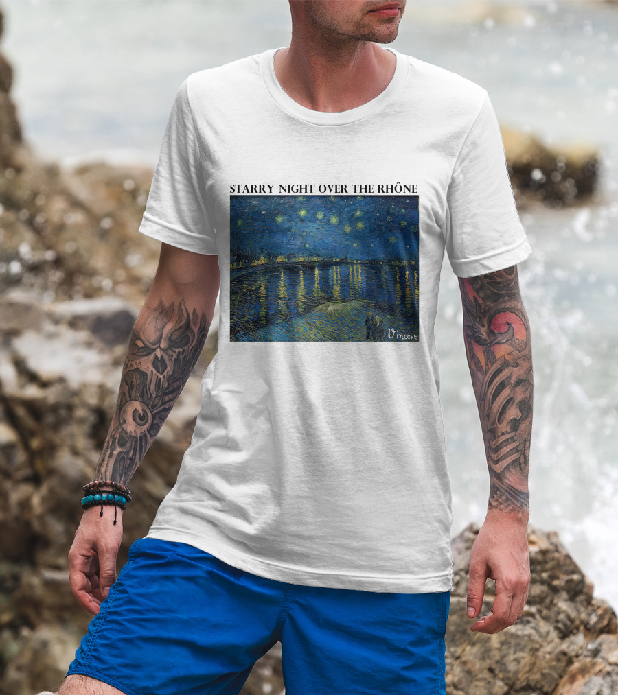Starry Night Over The Rhône Vincent Van Gogh Vivid Blue Waterscape T-Shirt