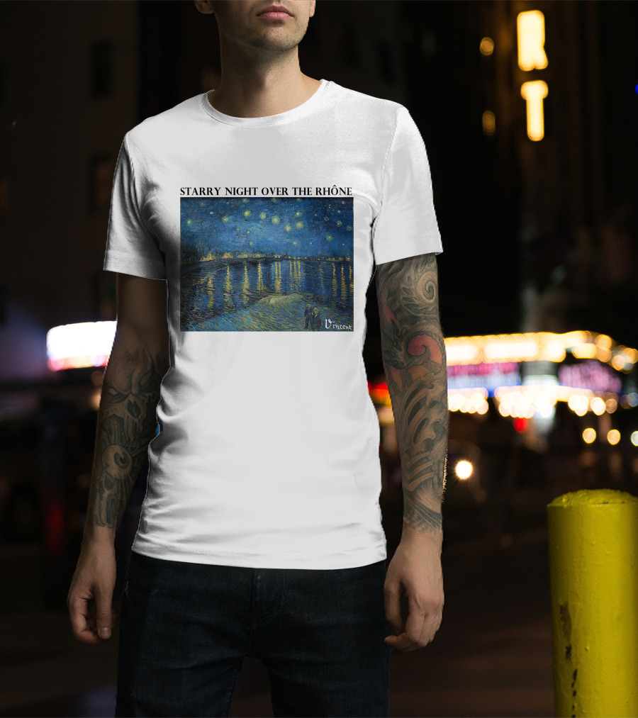 Starry Night Over The Rhône Vincent Van Gogh Vivid Blue Waterscape T-Shirt