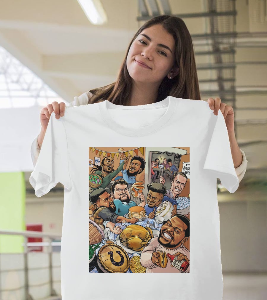 Indianapolis Colts Thanksgiving Feast Cartoon With NFL Players Celebrating T-Shirt