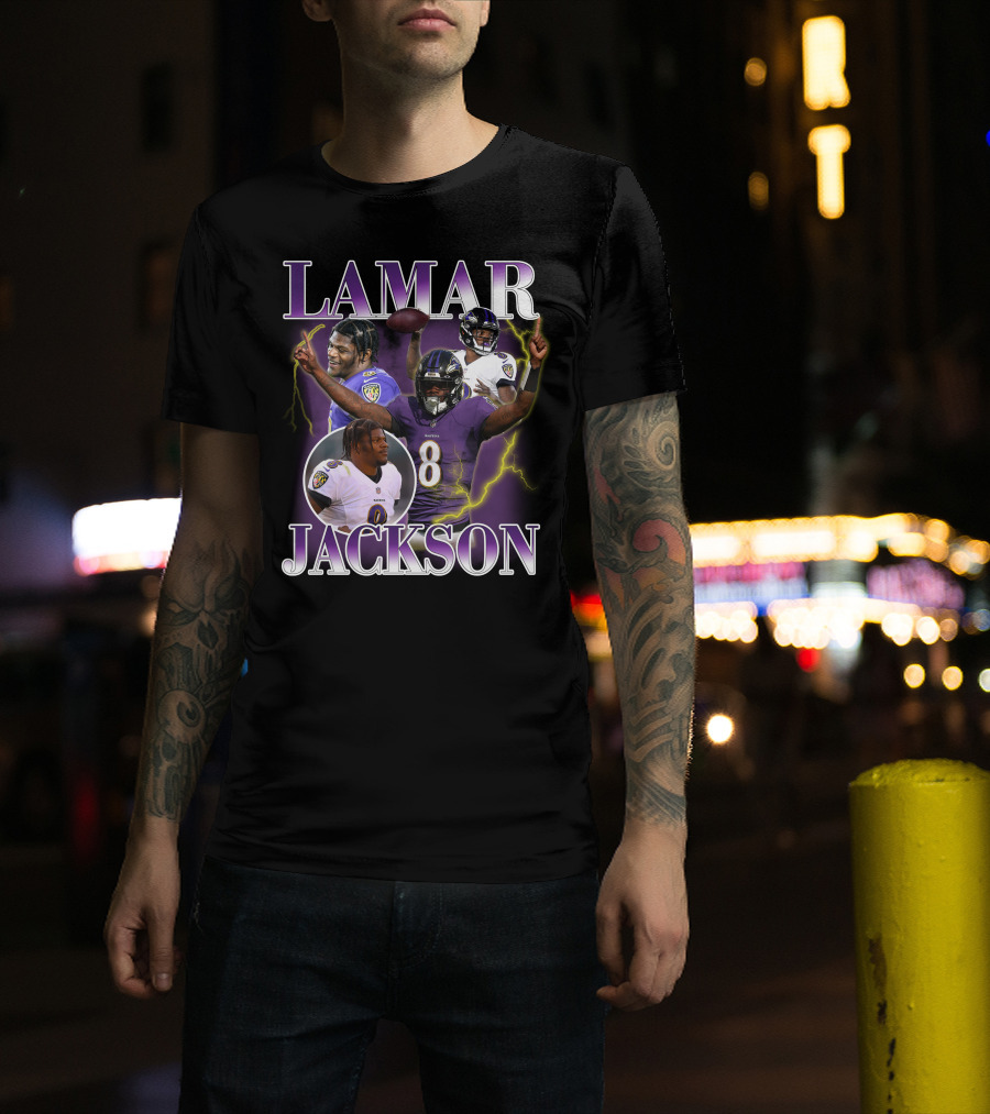 LAMAR JACKSON Baltimore Ravens Quarterback Collage T-Shirt