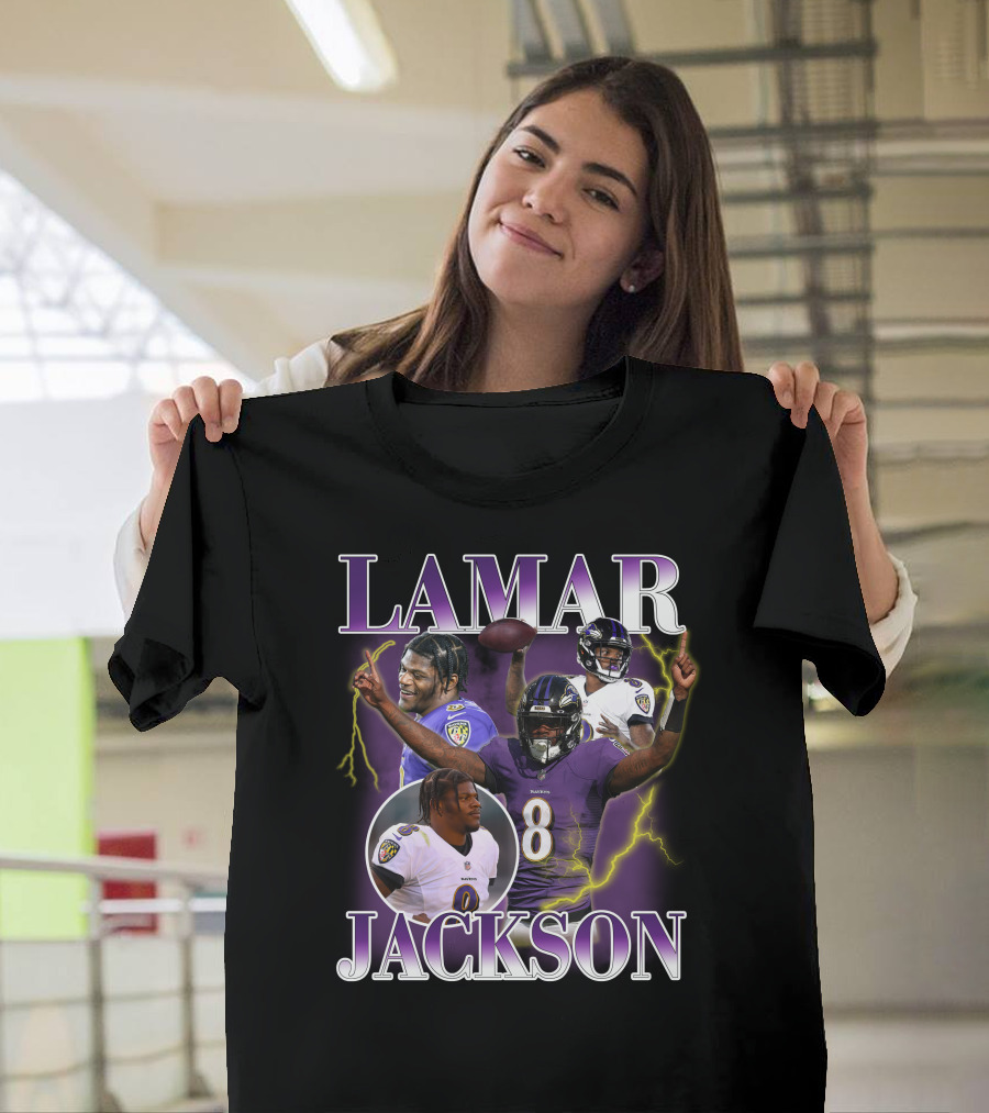 LAMAR JACKSON Baltimore Ravens Quarterback Collage T-Shirt