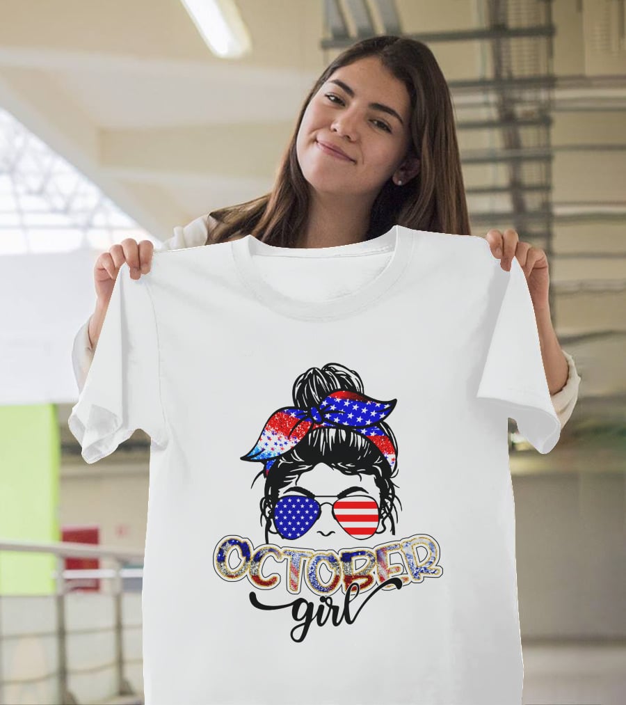 October Girl American Flag Bandana Sunglasses T-Shirt