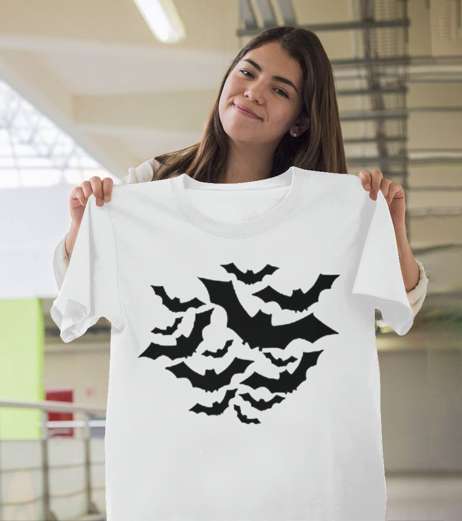 Flying Bats Silhouette Pattern Halloween T-Shirt