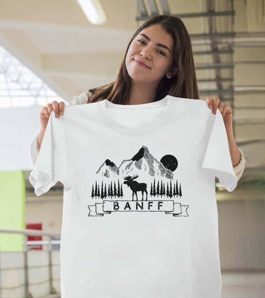 BANFF National Park Moose Mountains Forest Moon T-Shirt