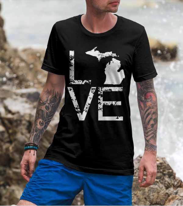 MI State Map Love Design Home Pride T-Shirt