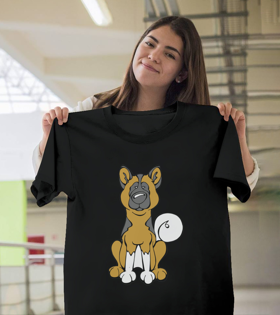 Akita Dog Black and White Cartoon T-Shirt