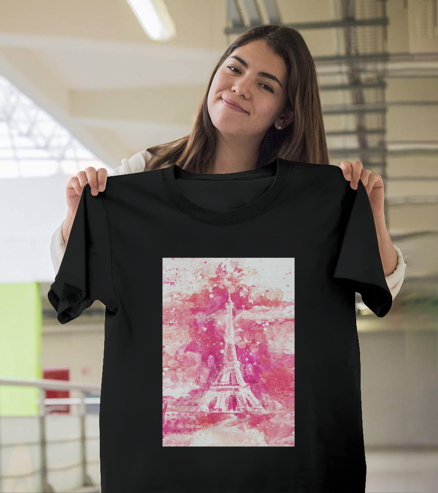 Artistic Xliv Eiffel Tower Paris 119278 Pink Splatter T-Shirt