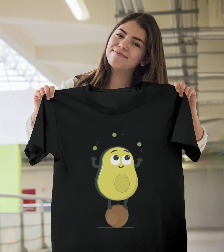 Avocado Juggler Balancing on Pit with Smiling Cartoon Expression T-Shirt