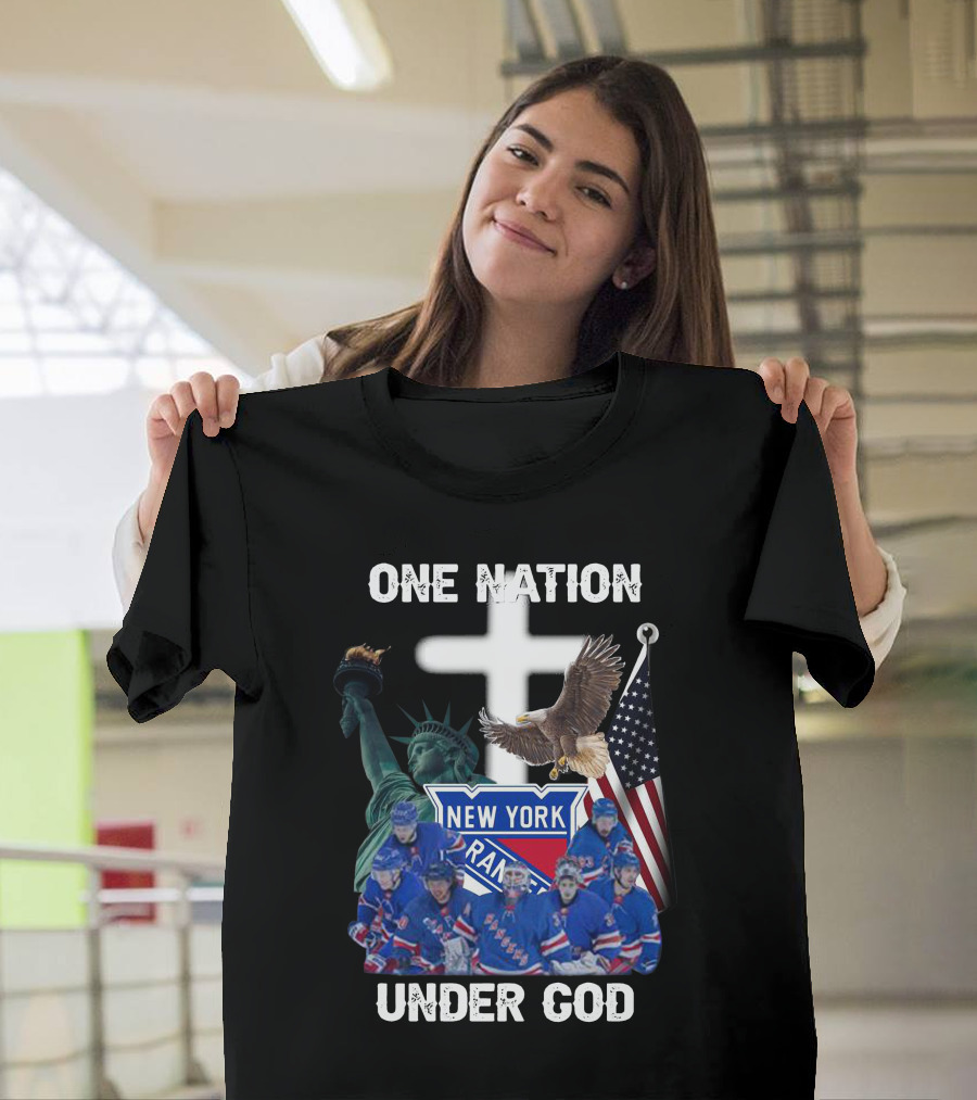 New York Rangers One Nation Under God Statue of Liberty Flag and Eagle T-Shirt