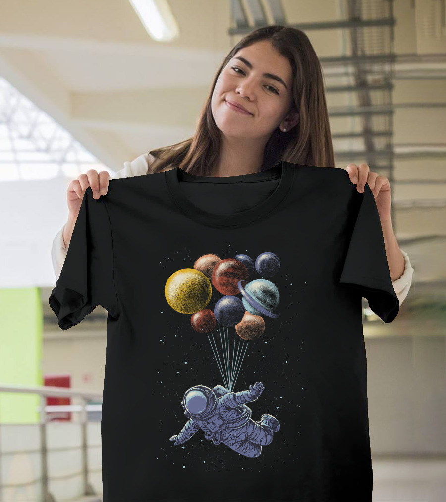 Space Travel Astronaut with Planet Balloons T-Shirt