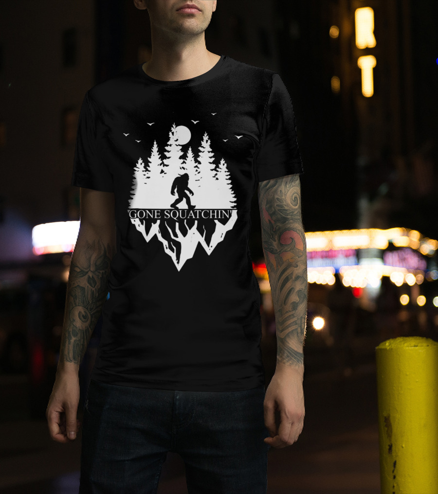 Gone Squatchin' Bigfoot Camping Moonlit Forest Adventure T-Shirt