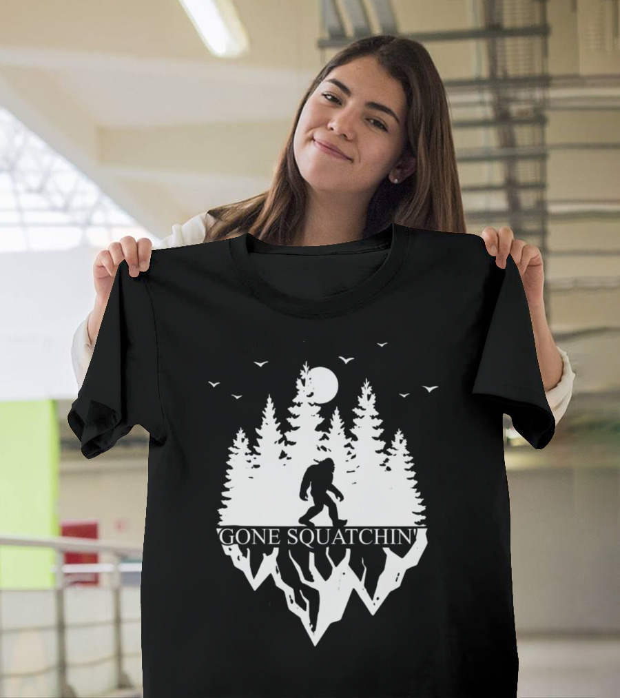 Gone Squatchin' Bigfoot Camping Moonlit Forest Adventure T-Shirt