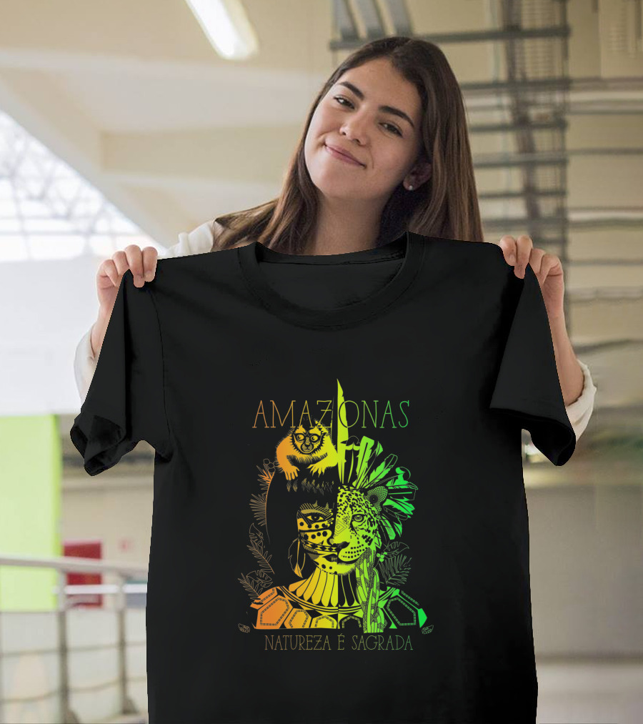 AMAZONAS Natureza É Sagrada 373731 Jaguar Lemur Jungle Spirit T-Shirt