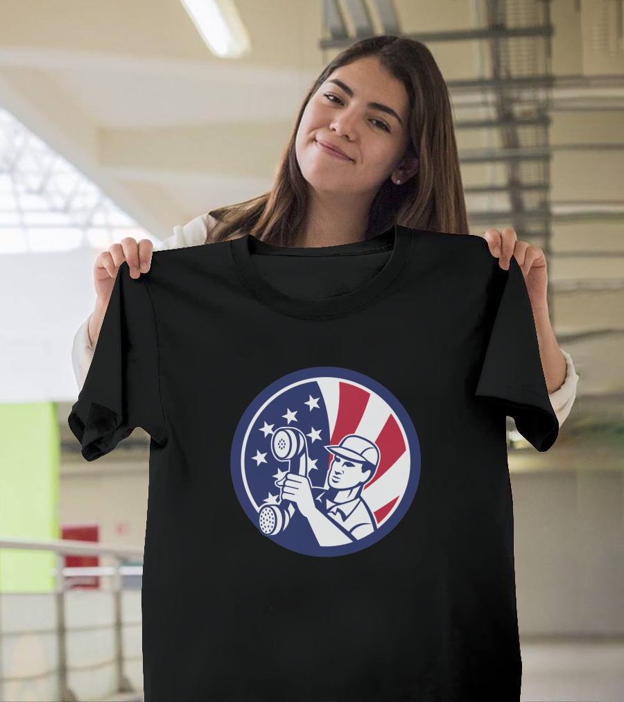 American Telephone Installation Repair Patriotic Worker Vintage Emblem T-Shirt