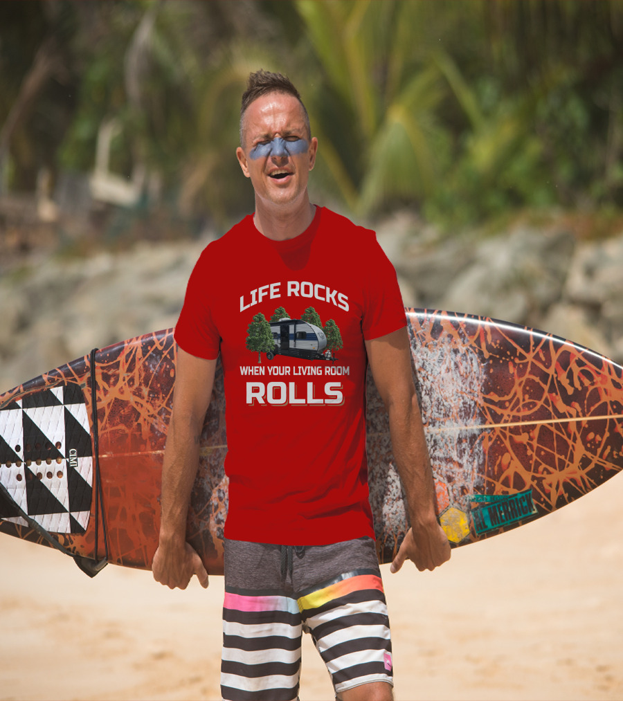 LIFE ROCKS WHEN YOUR LIVING ROOM ROLLS Wolf Pup RV T-Shirt