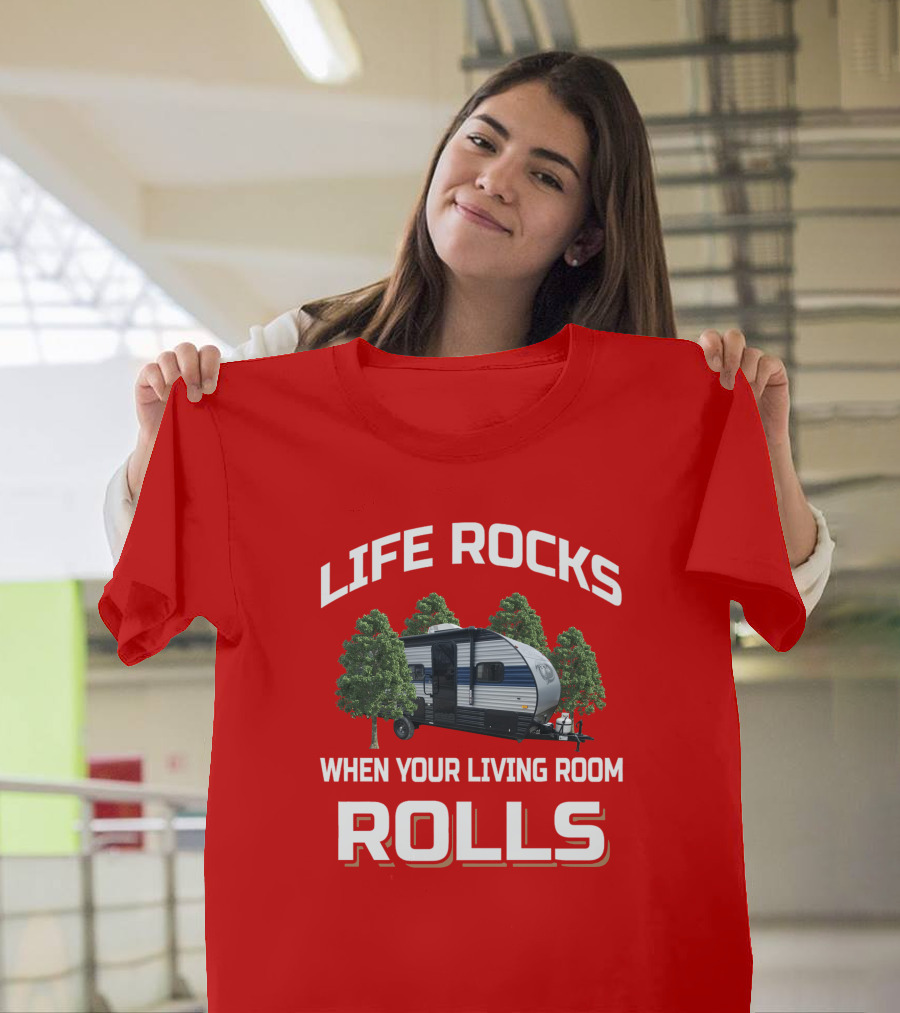 LIFE ROCKS WHEN YOUR LIVING ROOM ROLLS Wolf Pup RV T-Shirt