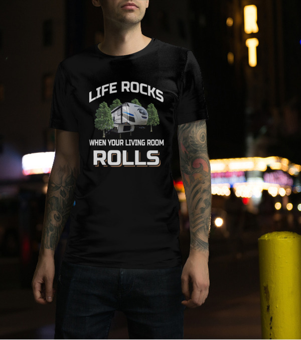 LIFE ROCKS WHEN YOUR LIVING ROOM ROLLS Cherokee Arctic Wolf T-Shirt