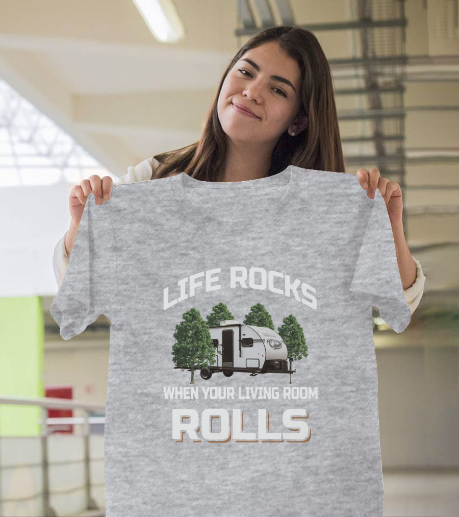Life Rocks When Your Living Room Rolls Camper Wolf Pup Black Label T-Shirt
