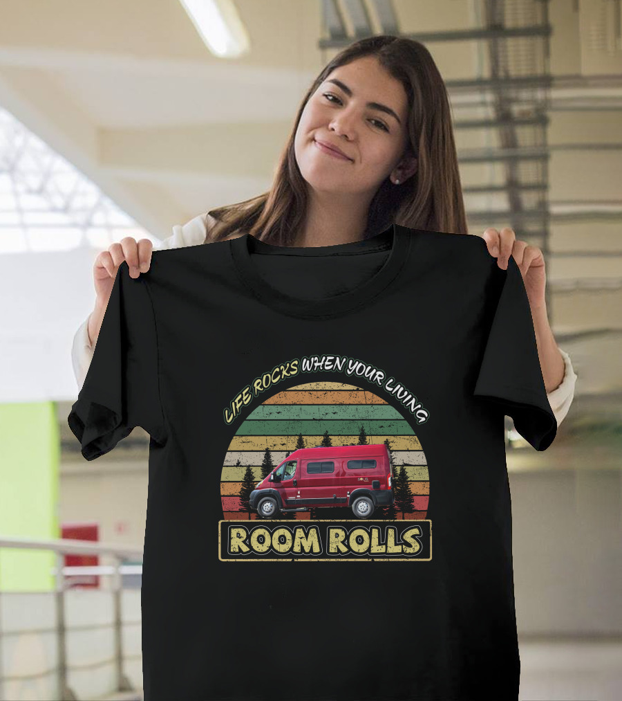 LIFE ROCKS WHEN YOUR LIVING ROOM ROLLS Retro Van Circle T-Shirt