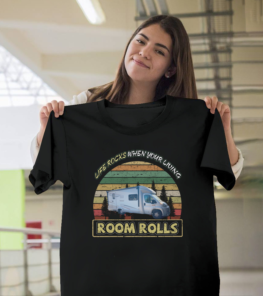 Life Rocks When Your Living Room Rolls Itasca Viva Camper Retro Stripe T-Shirt