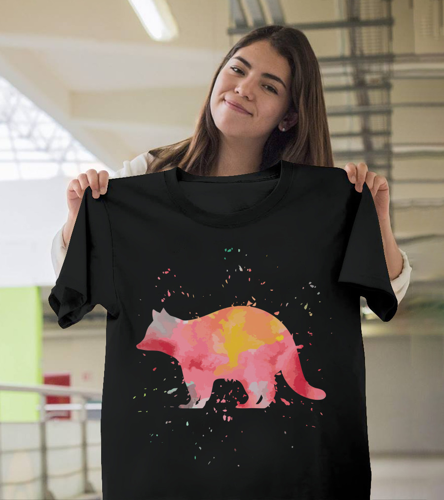 Raccoon Vibrant Watercolor Silhouette Fashion T-Shirt