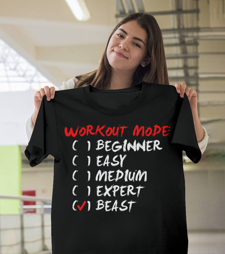 Workout Mode Beginner Easy Medium Expert Beast Level Checked T-Shirt