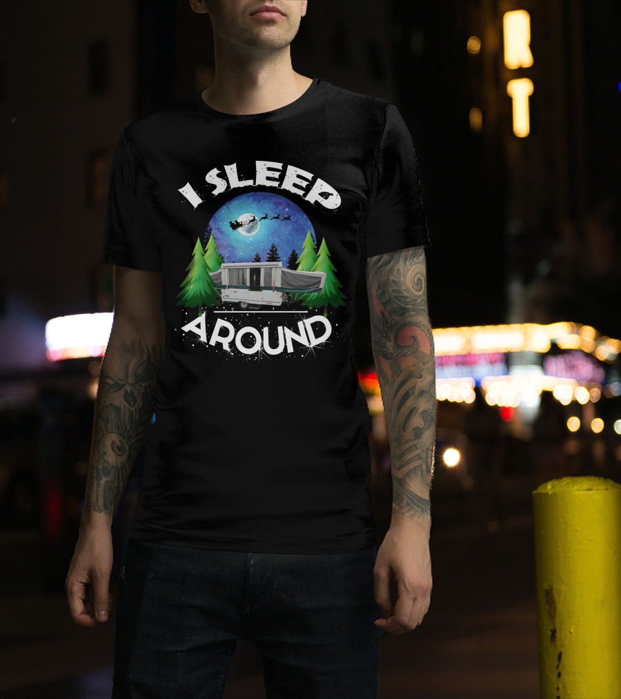 I Sleep Around Coleman Sedona Camper Night Sky Forest Scene T-Shirt