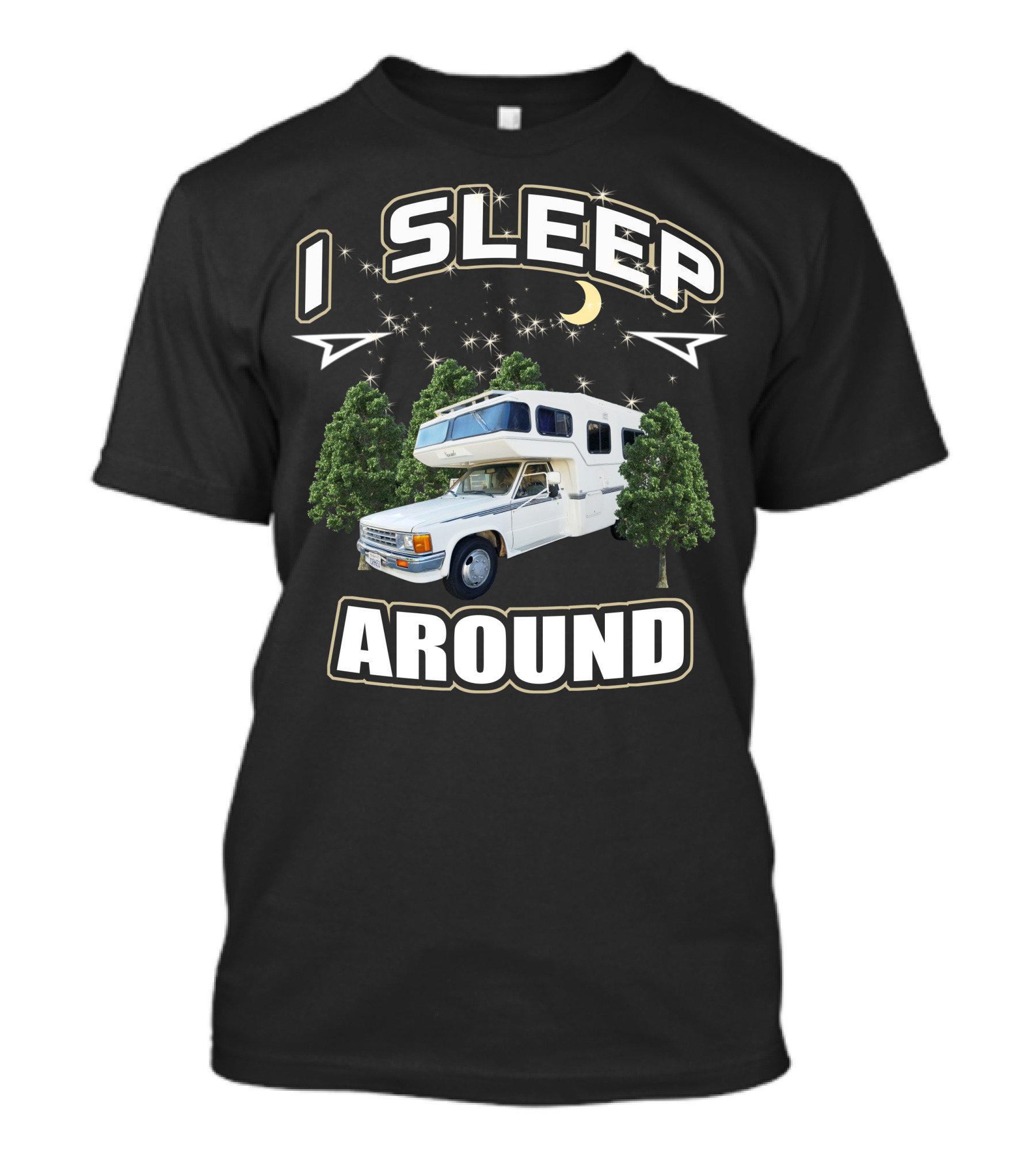 1987 Toyota Sunrader I Sleep Around Camper Moon Trees T-Shirt