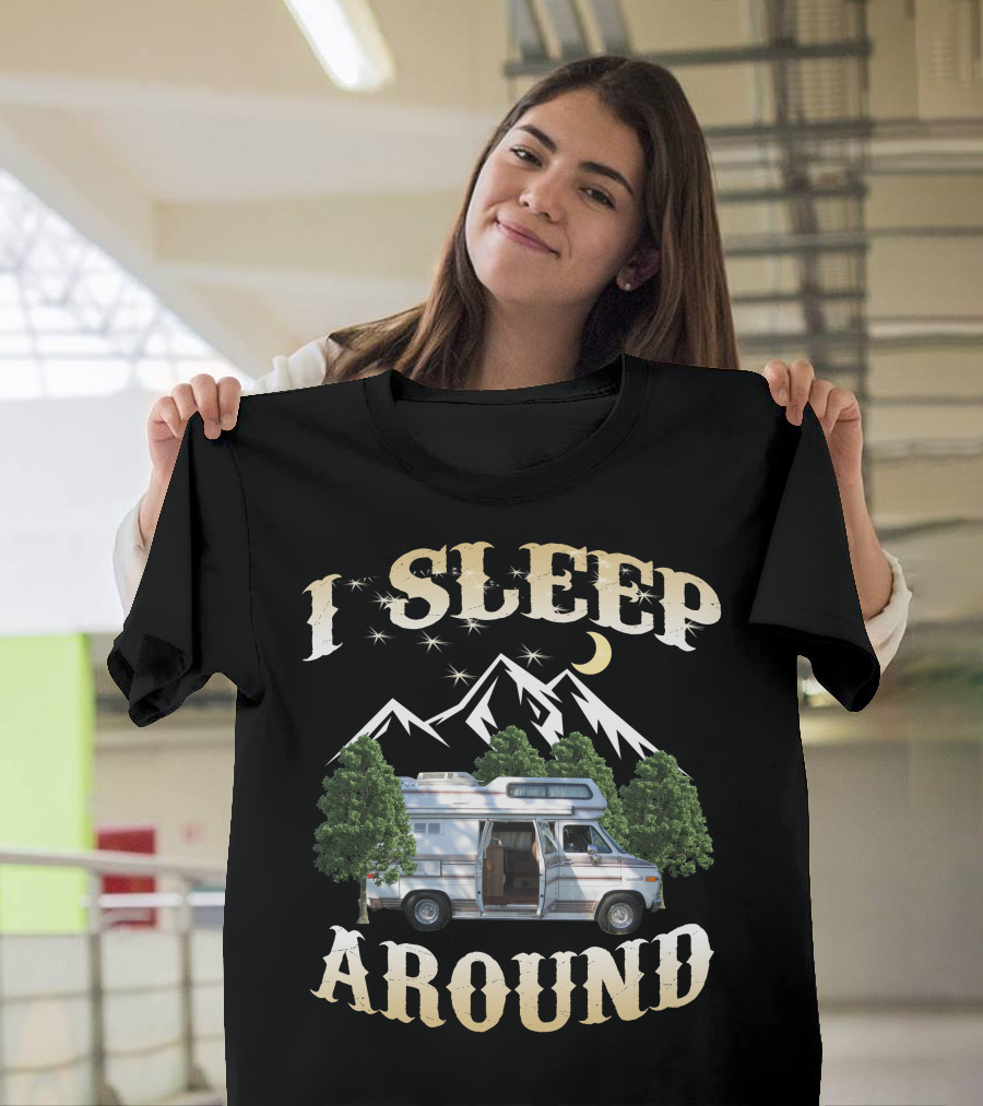 I SLEEP AROUND Dodge Van Night Mountain Adventure T-Shirt