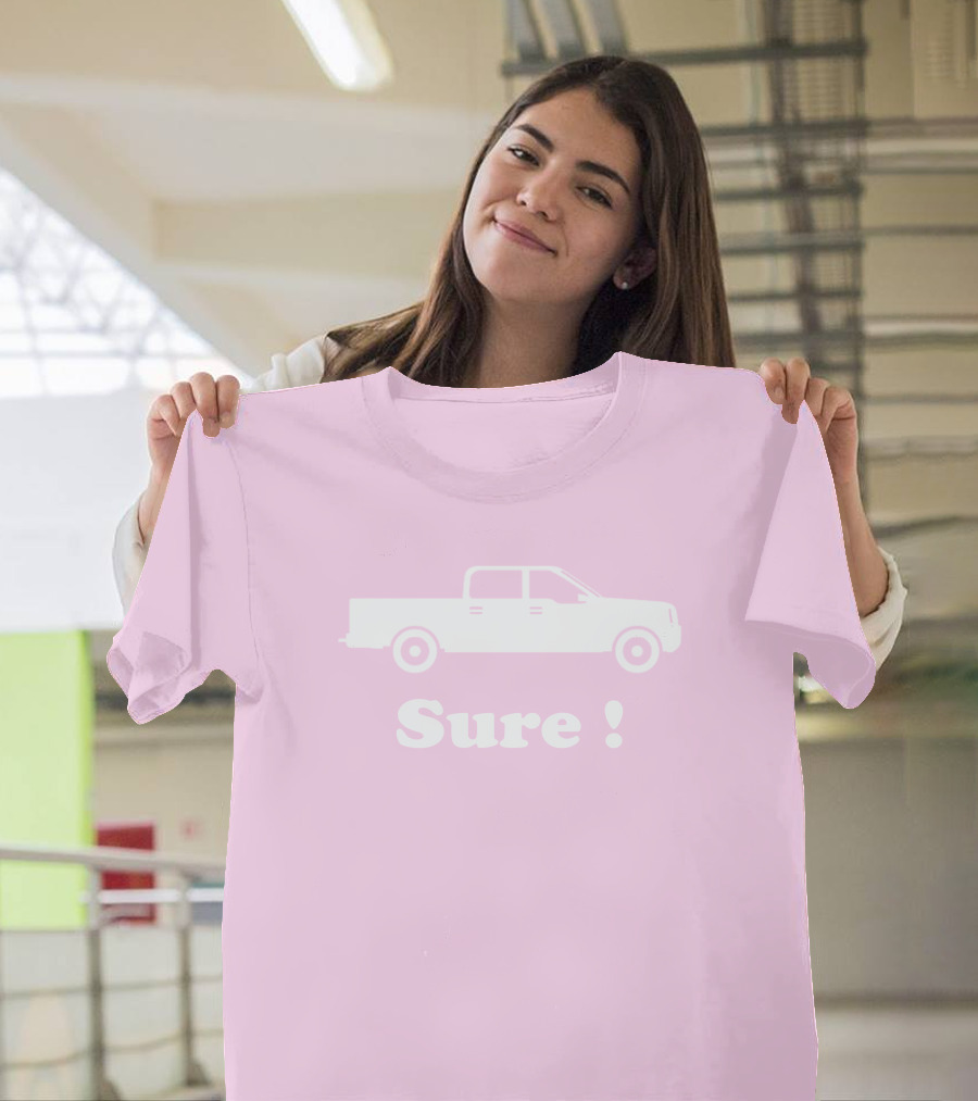 Sure Truck White Silhouette Pink Background T-Shirt
