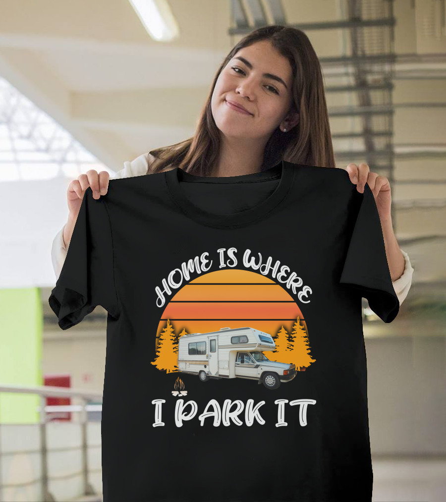Home Is Where I Park It Toyota Dolphin Camper Sunset Scene T-Shirt