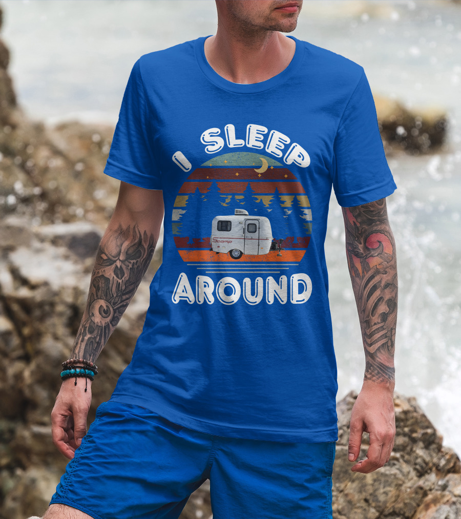 I Sleep Around Scamp Travel Trailers Night Trees Moon Stars T-Shirt