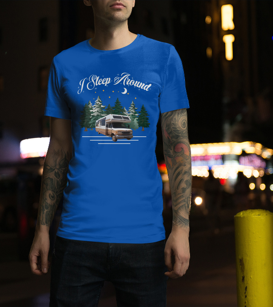 I Sleep Around Lazy Daze Motorhome Forest Night Moon Stars Camping T-Shirt