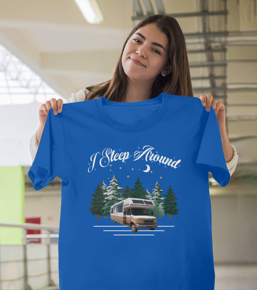 I Sleep Around Lazy Daze Motorhome Forest Night Moon Stars Camping T-Shirt
