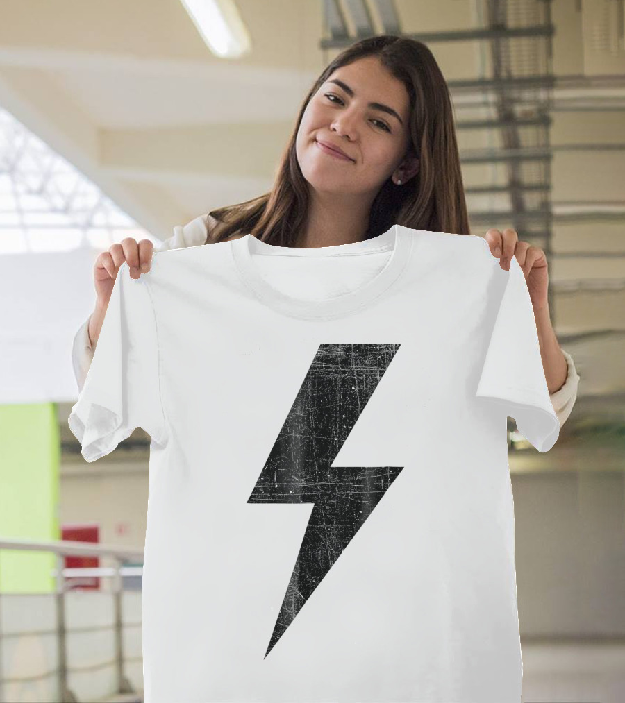 Retro Distressed Black Lightning Bolt Graphic Vintage Aesthetic T-Shirt