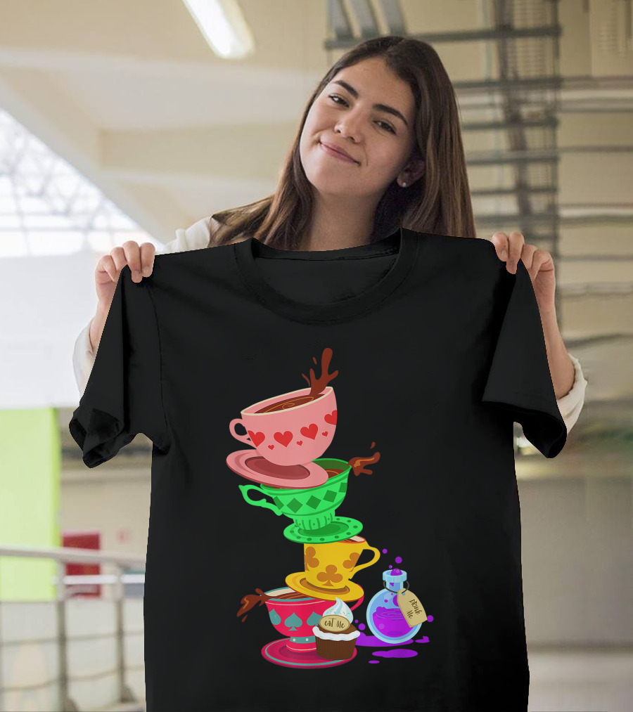 Tea Cups Alice Wonderland Tea Party Potion Card T-Shirt