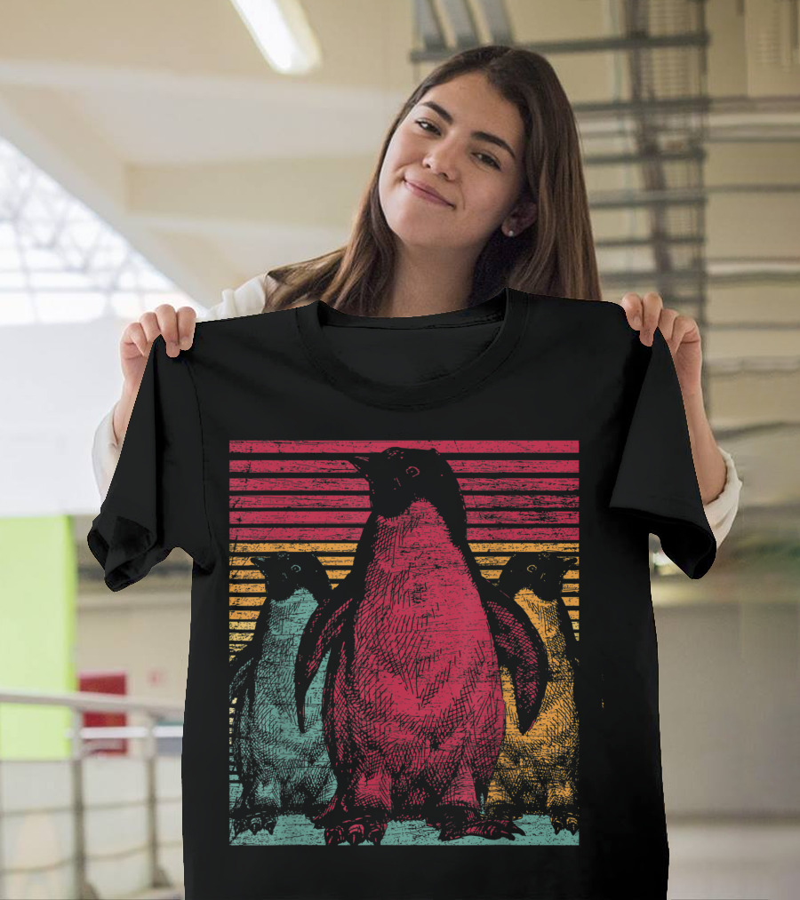 Retro Penguin Vintage Stripes Trio T-Shirt