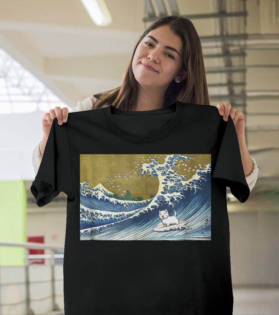 The Great Wave Off Kanagawa Westie Surfing T-Shirt