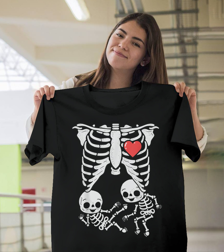 Skeleton Xray Pregnancy Announcement Boy Twins New Heart T-Shirt