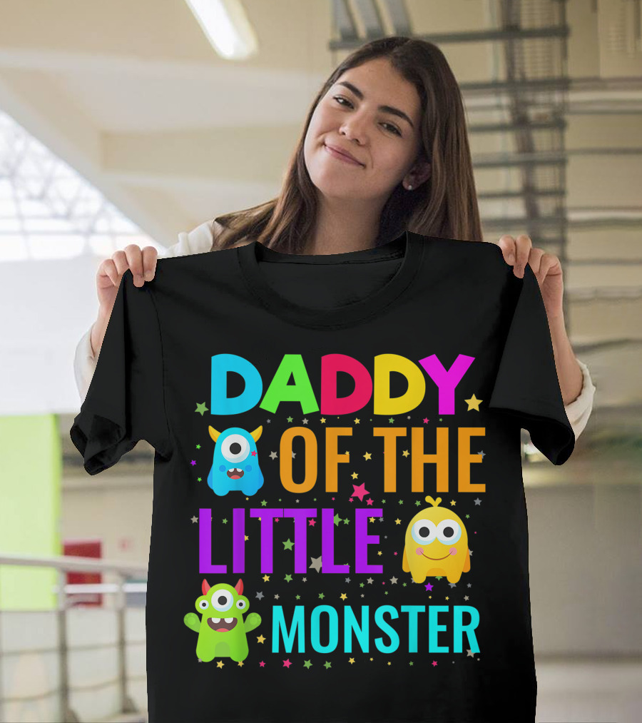 Daddy of the Little Monster Colorful Birthday Family Celebration Party T-Shirt
