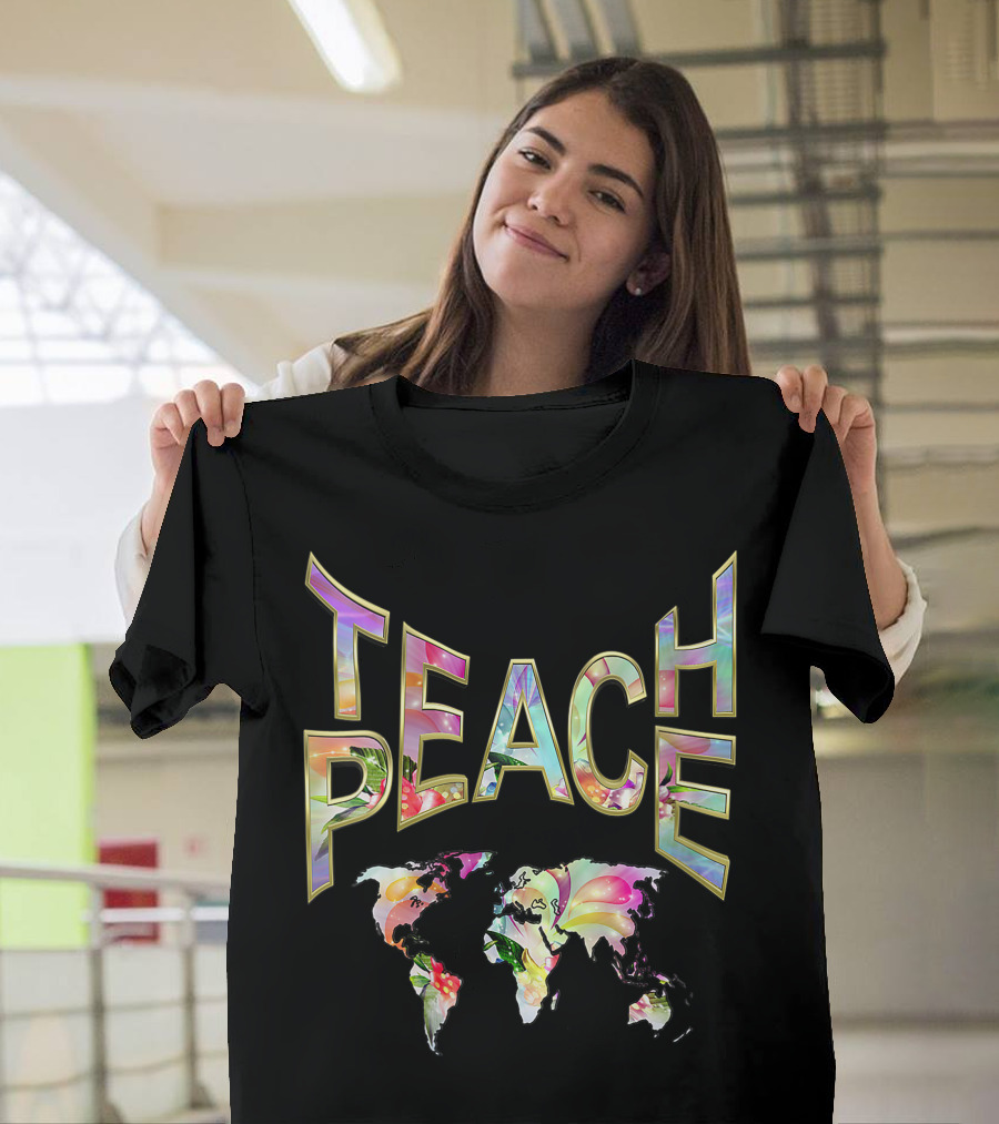 TEACH PEACE Movement World Map Floral T-Shirt