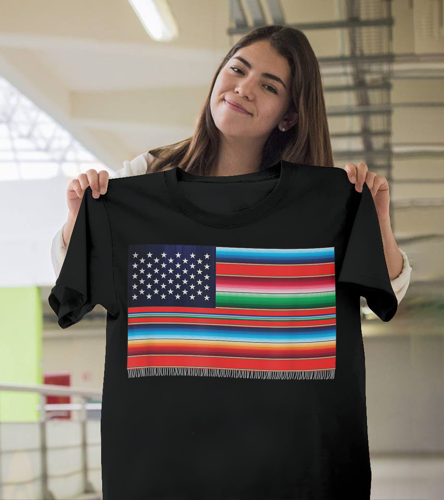 American Serape Blanket Stars and Stripes Flag T-Shirt