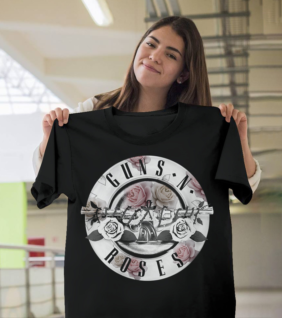 Guns N Roses Floral Bullet Logo with Roses and Guns T-Shirt