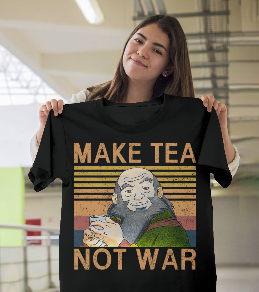 Make Tea Not War Peaceful Samurai Tea Drinker Vintage Style Stripe Background T-Shirt