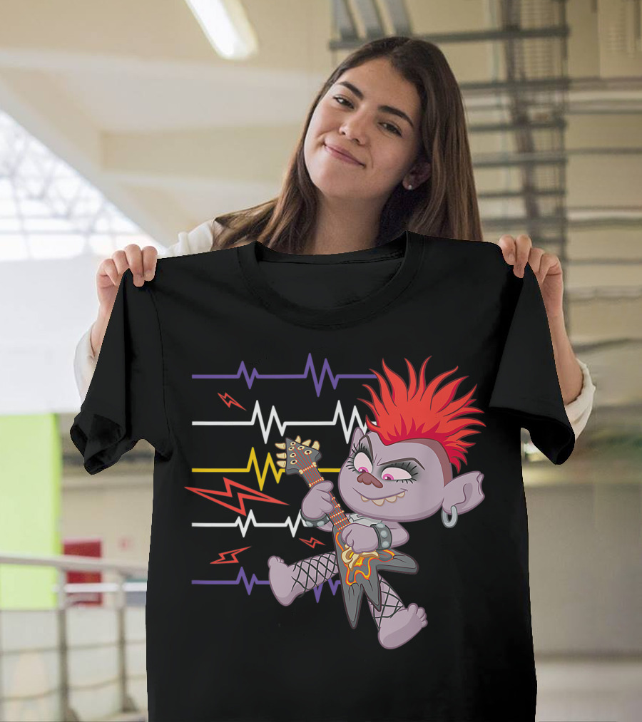 Trolls World Tour Barb Rocking with Electric Guitar and Colorful Sound Waves T-Shirt