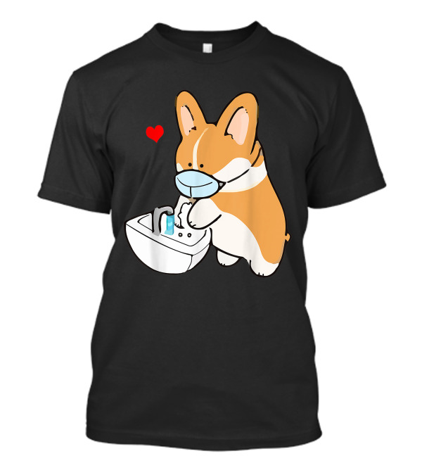 Wholesome Corgi Wearing Mask Washing Hands With Hand Sanitizer Heart T-Shirt